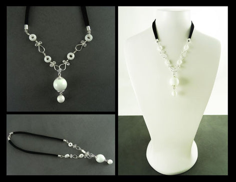 White Agate Necklace • Sterling Silver Chain • Black Leather Cord • Refined Artisan Gift for Her