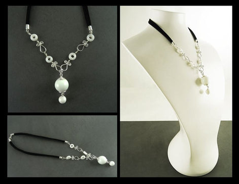 White Agate Necklace • Sterling Silver Chain • Black Leather Cord • Refined Artisan Gift for Her