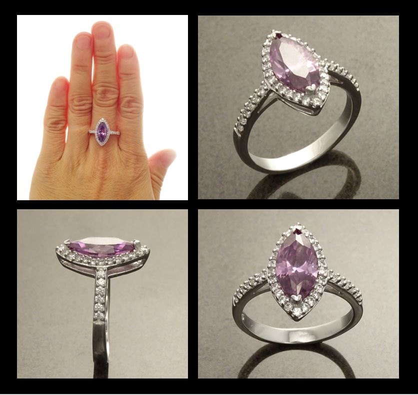 Amethyst Color Marquise Ring, Lab Diamonds Amethyst simulant (CZ), Sterling Silver Ring, Engagement Ring, Pave Cluster Ring, Valentines Day