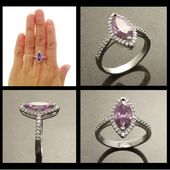 Amethyst Color Marquise Ring, Lab Diamonds Amethyst simulant (CZ), Sterling Silver Ring, Engagement Ring, Pave Cluster Ring, Valentines Day