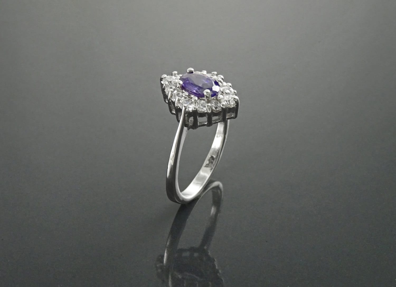 Purple Marquise Ring, Sterling Silver, White CZ Stones, Oval Amethyst Color CZ Stone, Engagement Ring, Classic Promise Jewelry, Woman Gift