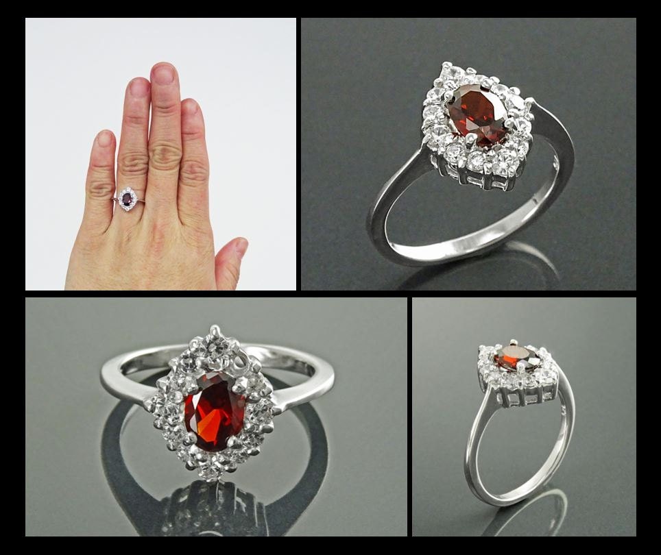 Red Ruby CZ Sterling Silver Marquise Ring, Cluster Engagement Ring