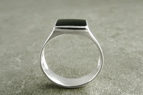 Black Square Signet Ring • Sterling Silver • Onyx Stone Design • Handmade Jewelry