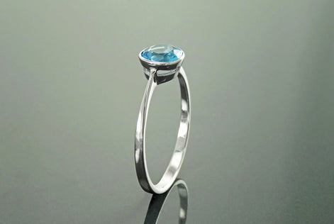 Blue CZ Sterling Silver Solitaire Ring, Handmade