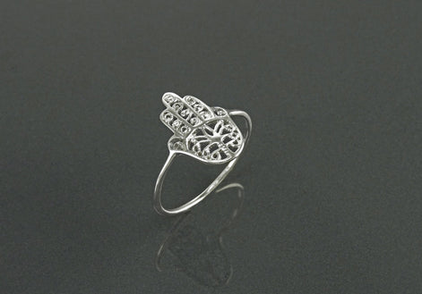 Hamsa Ring, Sterling Silver, Good Luck, Hand of Fatima Ring, Dainty Midi Ring, Hand of God, Filigree Hamsa Ring, against evil eye Ring