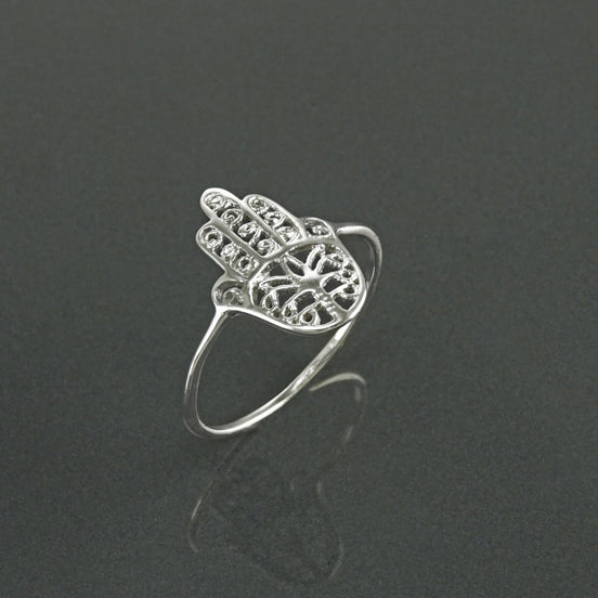 Hamsa Ring, Sterling Silver, Good Luck, Hand of Fatima Ring, Dainty Midi Ring, Hand of God, Filigree Hamsa Ring, against evil eye Ring