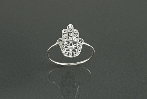 Hamsa Ring, Sterling Silver, Good Luck, Hand of Fatima Ring, Dainty Midi Ring, Hand of God, Filigree Hamsa Ring, against evil eye Ring