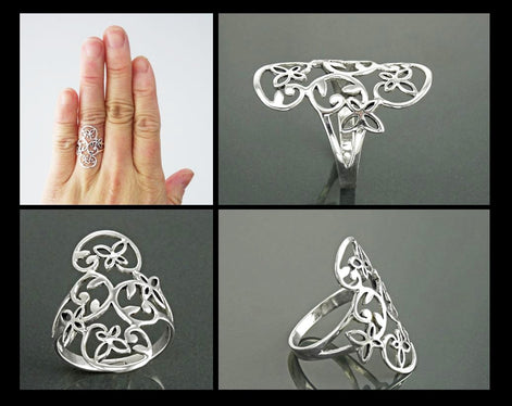 Butterfly Ring, Sterling Silver, Dainty Flying Butterflies Ring, Filigree Ring, Elegant Wide Ring, Nature Jewelry, Open Work Lace Ring
