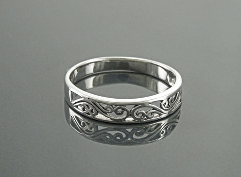Sterling Silver Filigree Band Ring, Art Nouveau Style