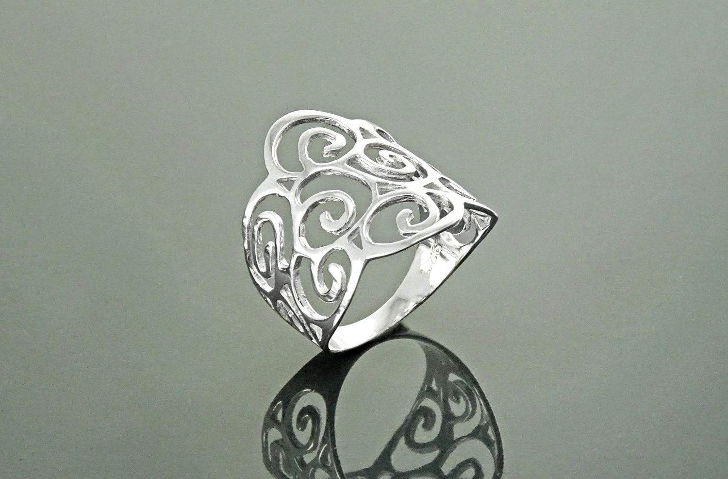 Scroll Filigree Ring, Sterling Silver, Scrolls Design Ring, Spirals Pattern Ring, Wide Band Ring, Elegant Ring, Lace Ring, Open Work Ring