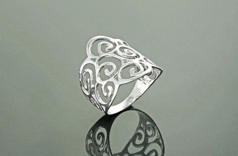 Scroll Filigree Ring, Sterling Silver, Scrolls Design Ring, Spirals Pattern Ring, Wide Band Ring, Elegant Ring, Lace Ring, Open Work Ring