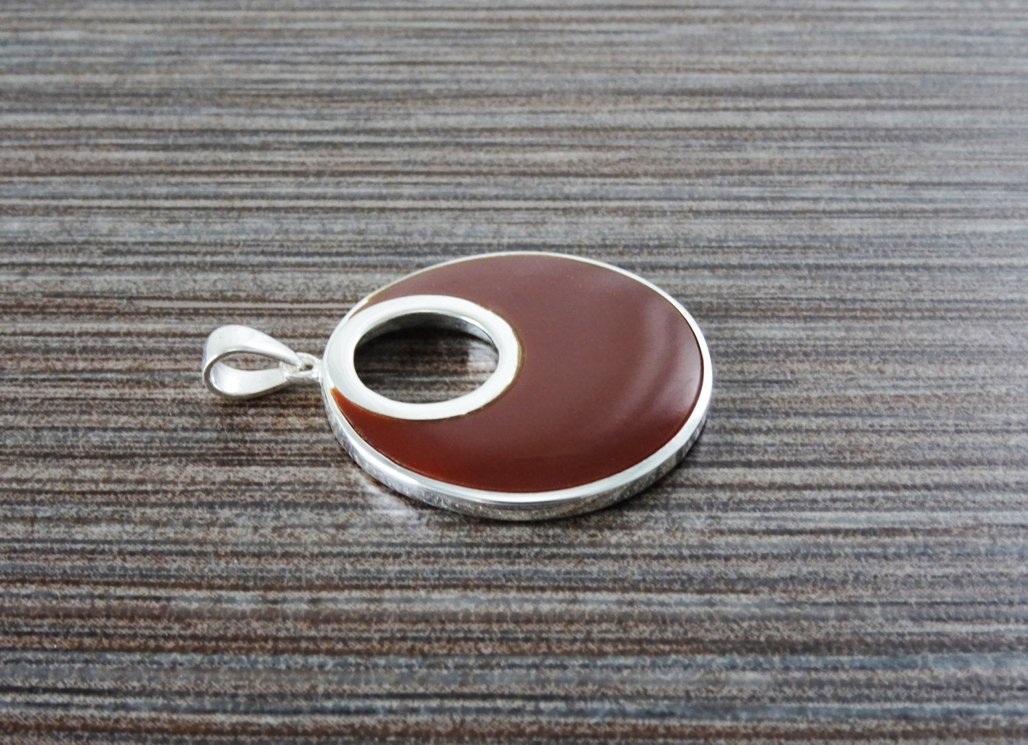Red Enamel Moon Pendant by KRAMIKE • Sterling Silver • Statement Modern Circular Design Necklace for Everyday • Elegant Gift for Her • KP489