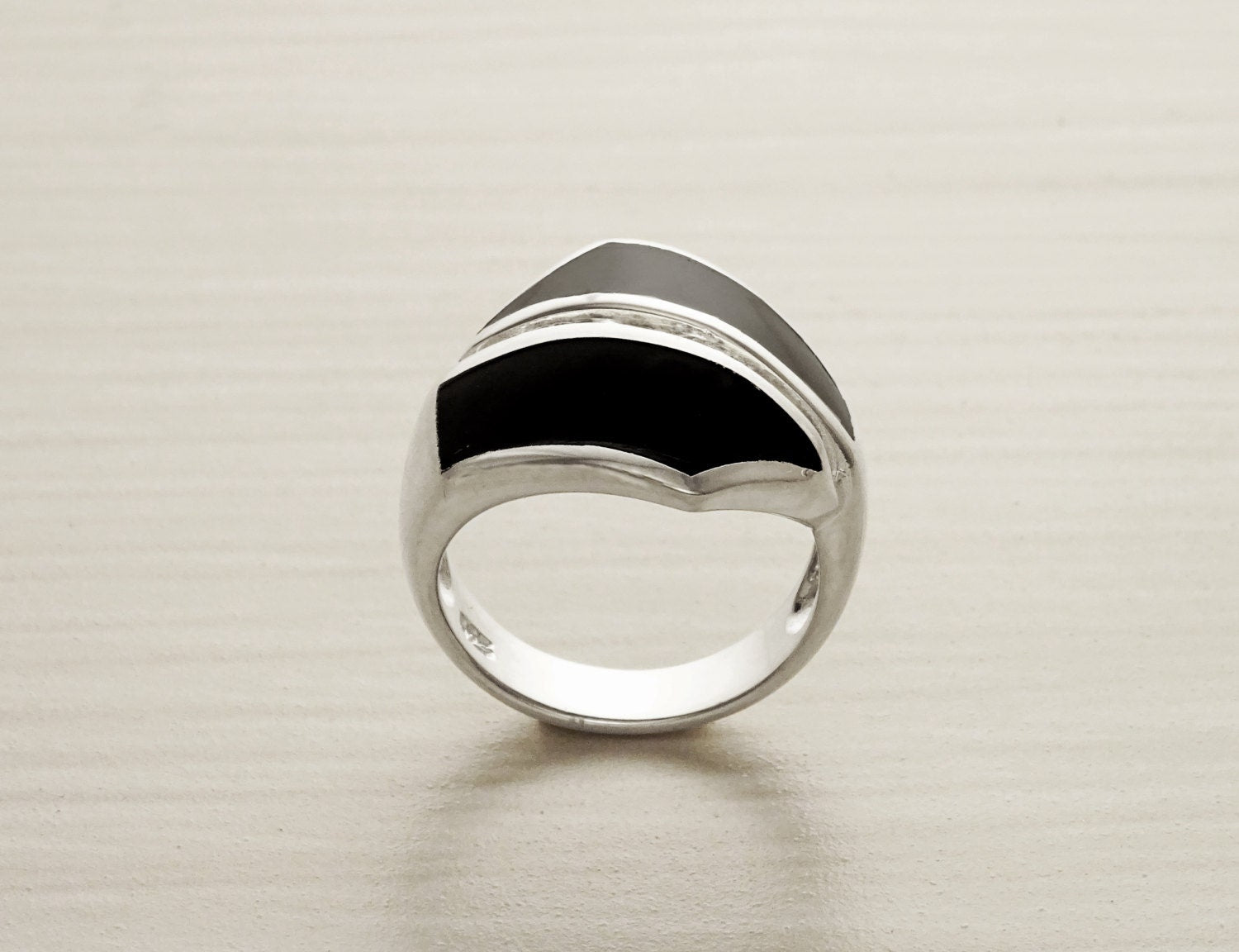 Onyx Bypass Ring - Sterling Silver - Black Onyx - Gemstone Crossing Ring - Designer Ring - Black Stone Ring - Framed Geometrical Ring
