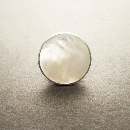 Modern Disc Ring, Sterling Silver, Genuine White MOP, Mother of Pearl, Modern Round Ring, Minimalist Jewelry, Unique Rounded Flat Stone Ring