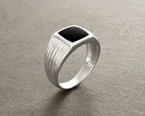 Man Signet Ring, Men Sterling Silver Jewelry, Black Onyx Cushion Stone, Father's Day gift, Valentine's Day idea