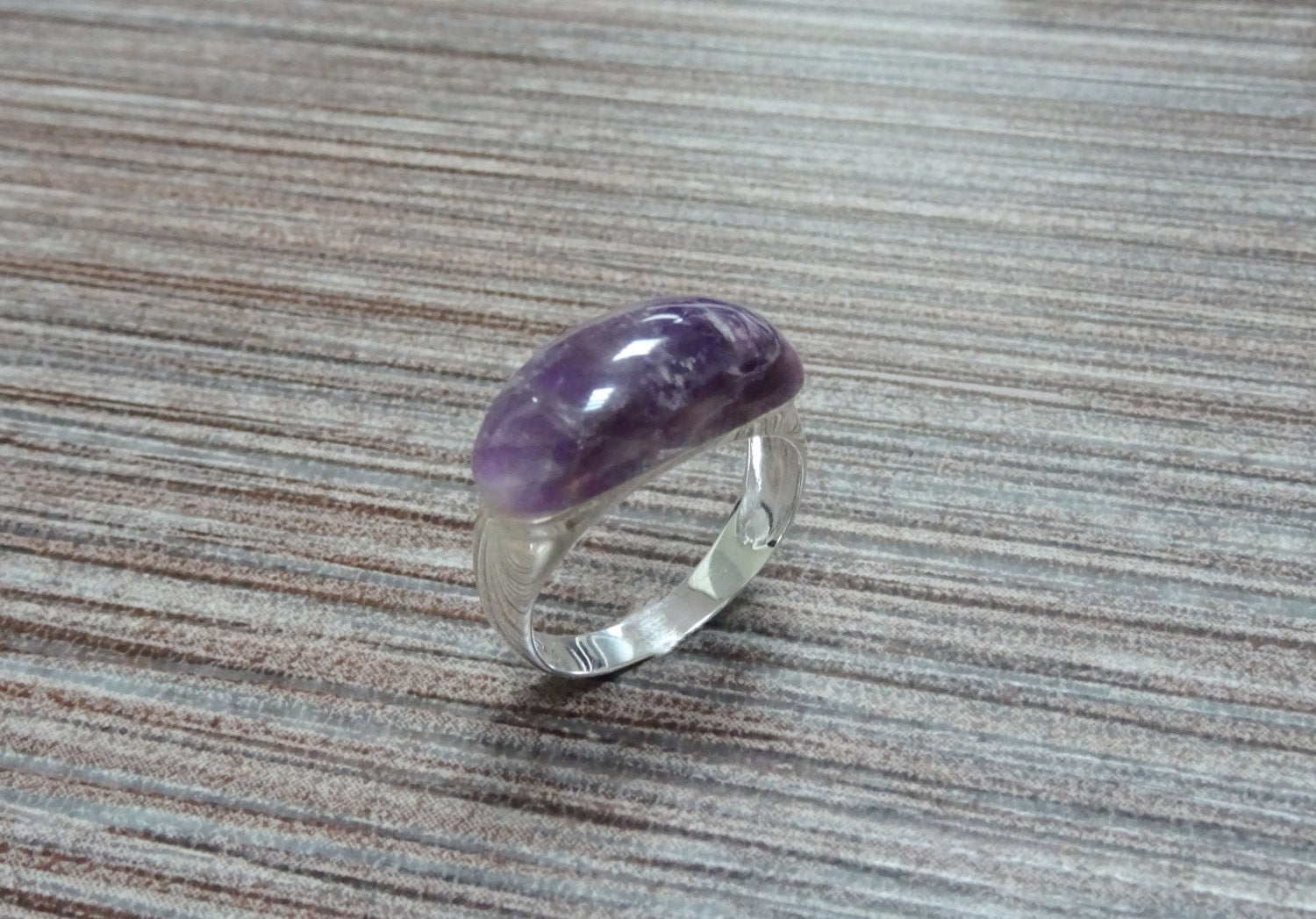 Amethyst Band Ring - Sterling Silver Ring - Dome Ring - Purple Stone, Amethyst Band Horizontal Stone, Dainty Ring - Everyday Ring