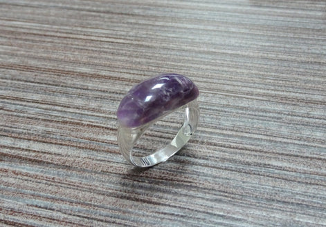 Amethyst Band Ring - Sterling Silver Ring - Dome Ring - Purple Stone, Amethyst Band Horizontal Stone, Dainty Ring - Everyday Ring