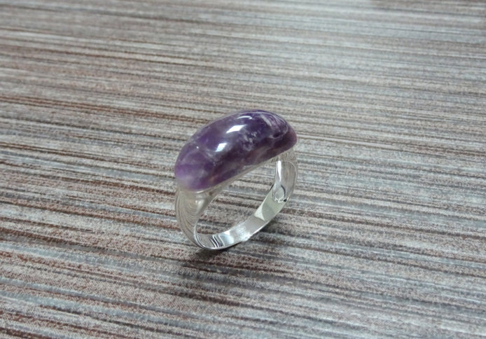 Amethyst Band Ring - Sterling Silver Ring - Dome Ring - Purple Stone, Amethyst Band Horizontal Stone, Dainty Ring - Everyday Ring