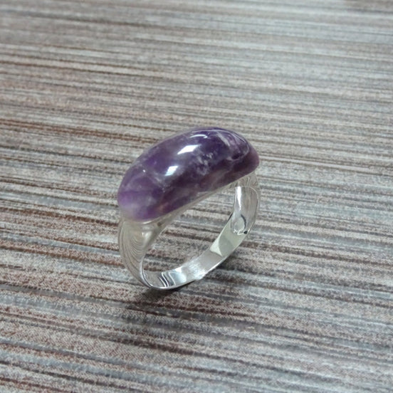 Amethyst Band Ring - Sterling Silver Ring - Dome Ring - Purple Stone, Amethyst Band Horizontal Stone, Dainty Ring - Everyday Ring