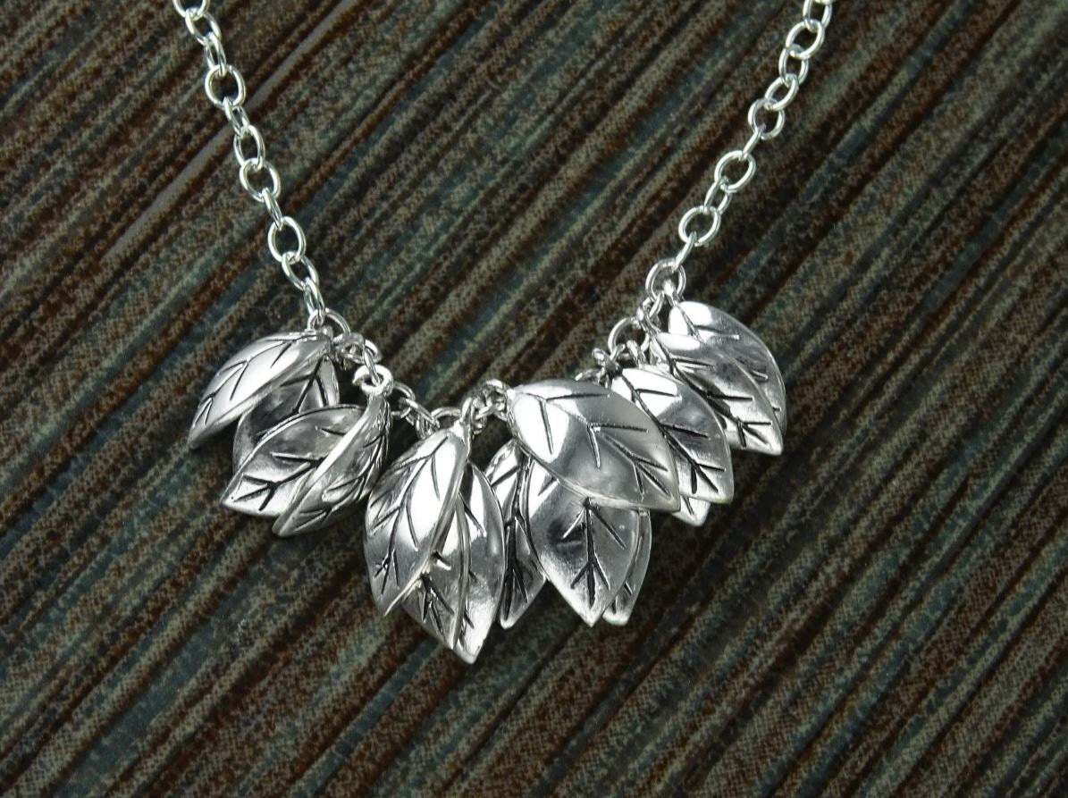 Leaves Necklace, Sterling Silver, nature inspired collar, handcrafted foliage design, woman gift
