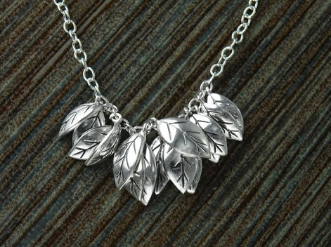 Leaves Necklace, Sterling Silver, nature inspired collar, handcrafted foliage design, woman gift