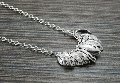 Leaves Necklace, Sterling Silver, nature inspired collar, handcrafted foliage design, woman gift