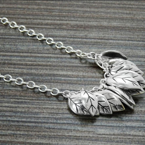 Leaves Necklace, Sterling Silver, nature inspired collar, handcrafted foliage design, woman gift