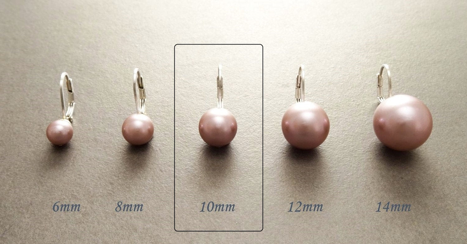 Purple Earrings, Sterling Silver, GENUINE Shell Pearl Jewelry, Lever Back Earrings, Minimalist 10 mm Balls, Prom, Wedding, Bridesmaids Gifts