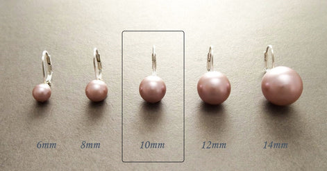 Purple Earrings, Sterling Silver, GENUINE Shell Pearl Jewelry, Lever Back Earrings, Minimalist 10 mm Balls, Prom, Wedding, Bridesmaids Gifts