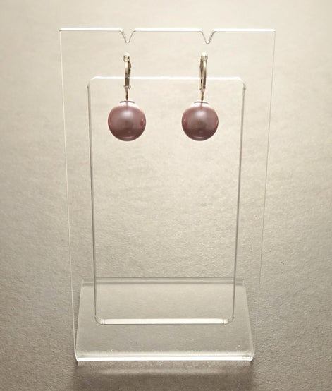 Purple Earrings, Sterling Silver, GENUINE Shell Pearl Jewelry, Lever Back Earrings, Minimalist 10 mm Balls, Prom, Wedding, Bridesmaids Gifts