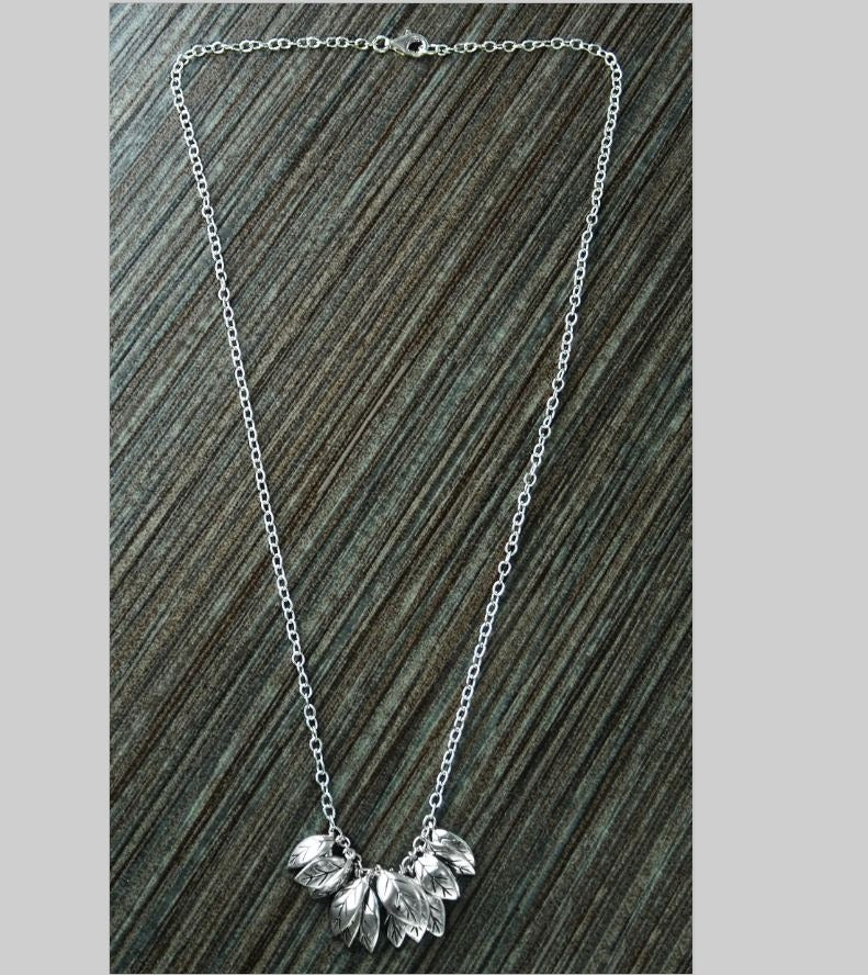 Leaves Necklace, Sterling Silver, nature inspired collar, handcrafted foliage design, woman gift