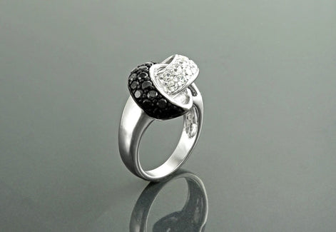 Knot Ring, Sterling Silver, Black & White Color (CZ) Stones, Node Ribbon Ring, Gift for her, Bold Jewelry for woman, Modern Infinity Design