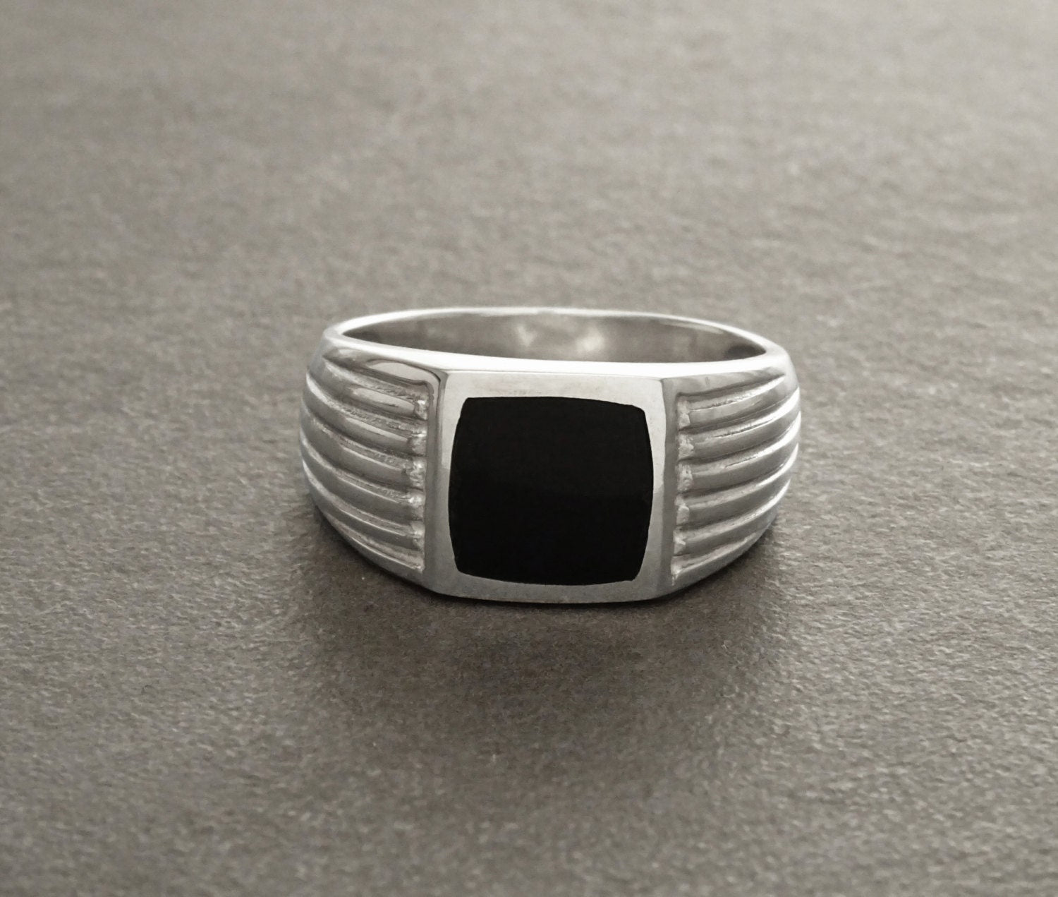 Man Signet Ring, Men Sterling Silver Jewelry, Black Onyx Cushion Stone, Father's Day gift, Valentine's Day idea