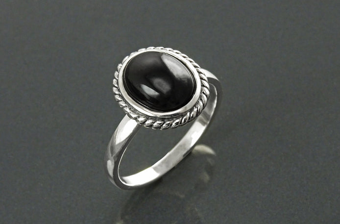 Round Black Antique Ring, Sterling Silver, Natural Onyx Gemstone, Rope Ring, Boho Hipster Ring, Round Stone Ring, Midi Ring, Vintage Ring