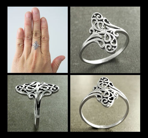 Oval Filigree Ring, Sterling Silver, Vintage Style, Intricate Lace, Small Oval Form, Victorian Ring, Dainty Filigree Ring, Popular ring,Gift