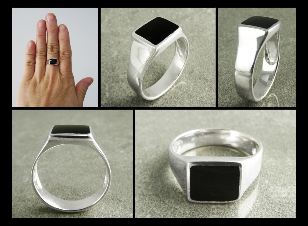 Black Square Signet Ring • Sterling Silver • Onyx Stone Design • Handmade Jewelry