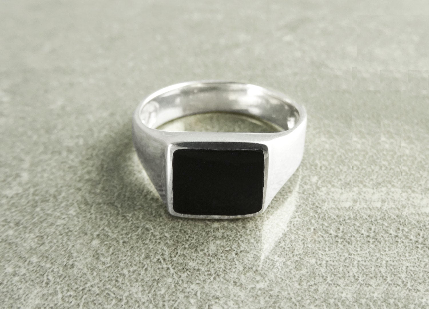 Black Square Signet Ring • Sterling Silver • Onyx Stone Design • Handmade Jewelry