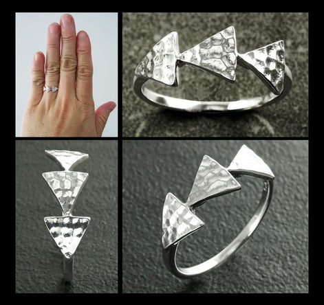 Triangle Ring, Sterling Silver, Hammered Spikes Ring, Spikes Chevron ring, Delta Peak Ring, Triangles Ring, Geometric Pointed Jewelry, Point