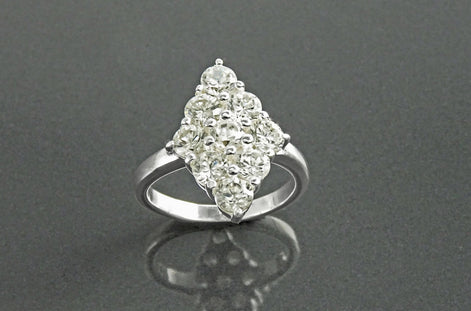 Clear Oval Ring, Sterling Silver, Square ring, Marquise Form Shape, White Clear stones Cz, Woman Cocktail Stone Jewelry, Woman Gift