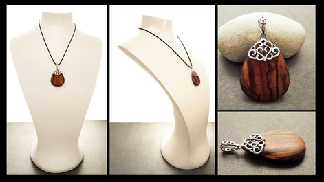 Vintage Oval Earrings, Sterling Silver, Filigree, Earrings and Pendant Set, GENUINE Brown Tiger Eyes Stone, Gemstone Teardrop