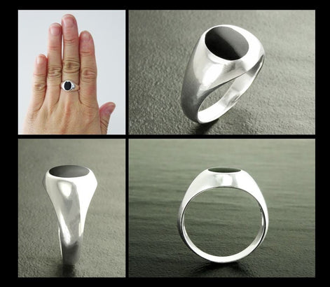 Onyx Signet Ring, Sterling Silver, Oval Black Gemstone, Vintage Spirit Ring
