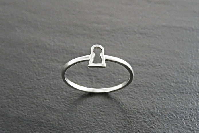 Dainty Keyhole Ring, Tiny Lock Ring, Sterling Silver, Girls Purity Ring, Promise Band Ring, True Love Waits Ring, Best Friends Secret Ring