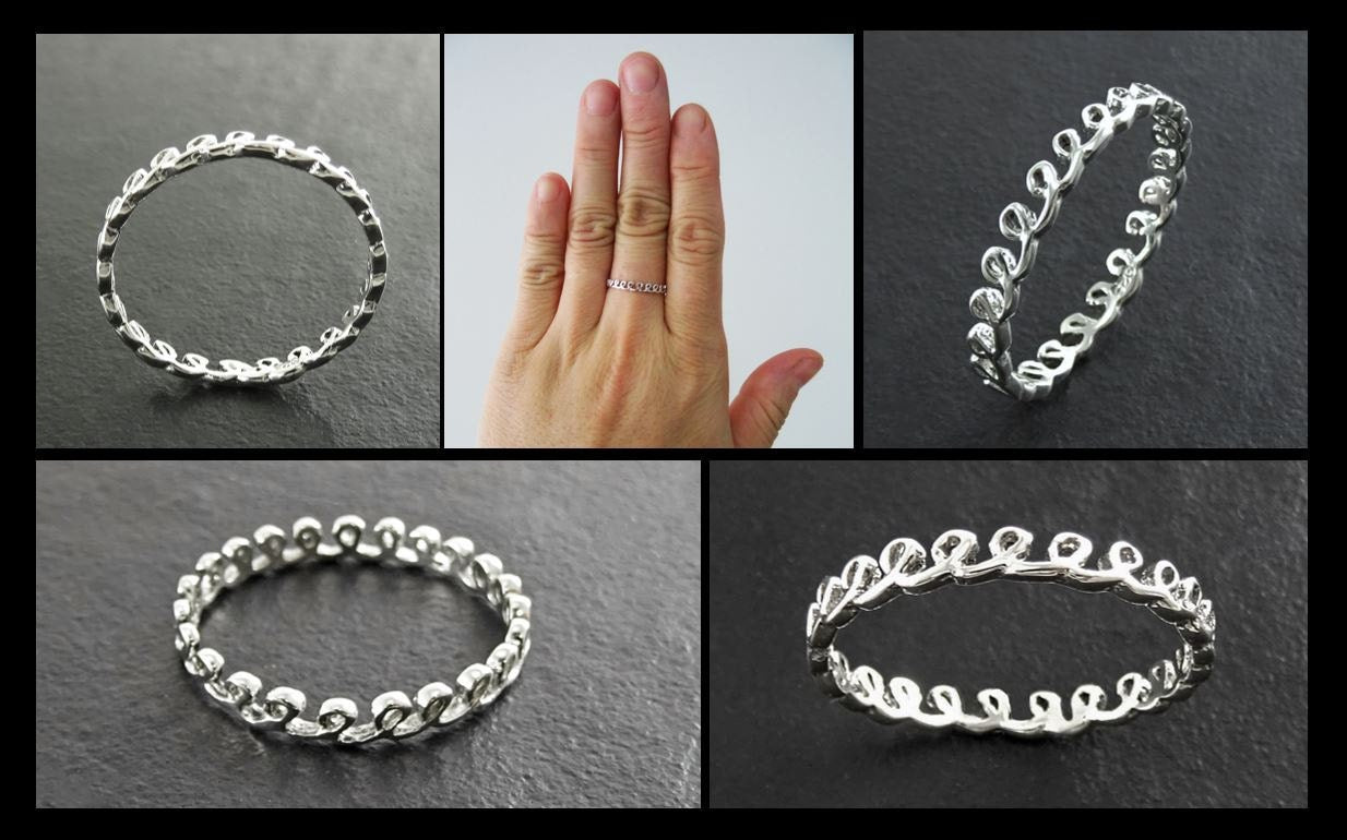 Sterling Silver Infinity Knot Ring, Braided Loop Band, 925 Small jewel stackable band