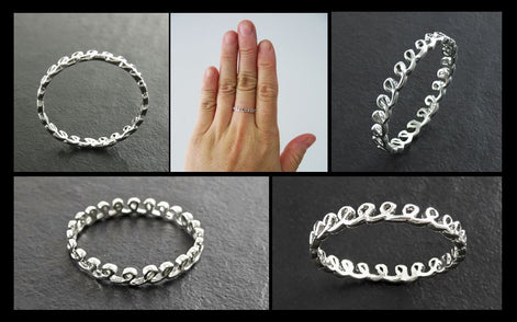 Sterling Silver Infinity Knot Ring, Braided Loop Band, 925 Small jewel stackable band
