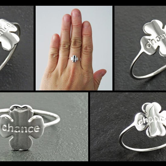 Sterling Silver Four Leaf Clover Ring, Dainty Good Luck Jewelry