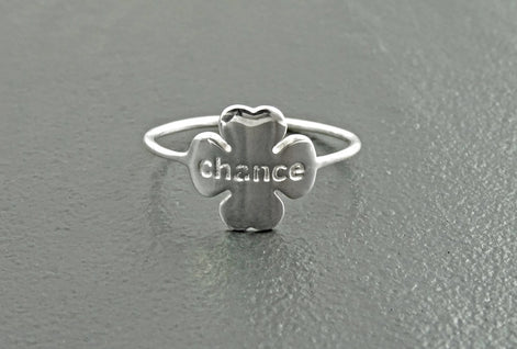 Sterling Silver Four Leaf Clover Ring, Dainty Good Luck Jewelry