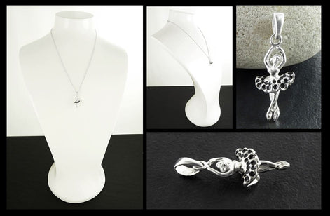 Sterling Silver Ballerina Pendant, Enameled Tutu Dance Jewelry, Black Swan Ballerina