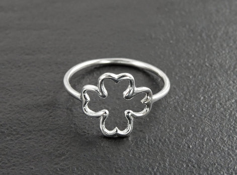 Clover Ring, Sterling Silver, Open Shamrock, Lucky Four Leaf, Trefoil Clover Leaf Ring brings good luck, Irish Saint Patrick's Day Gifts