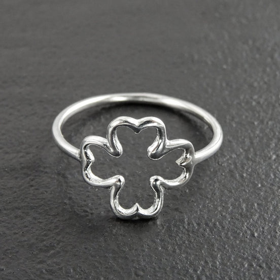 Clover Ring, Sterling Silver, Open Shamrock, Lucky Four Leaf, Trefoil Clover Leaf Ring brings good luck, Irish Saint Patrick's Day Gifts
