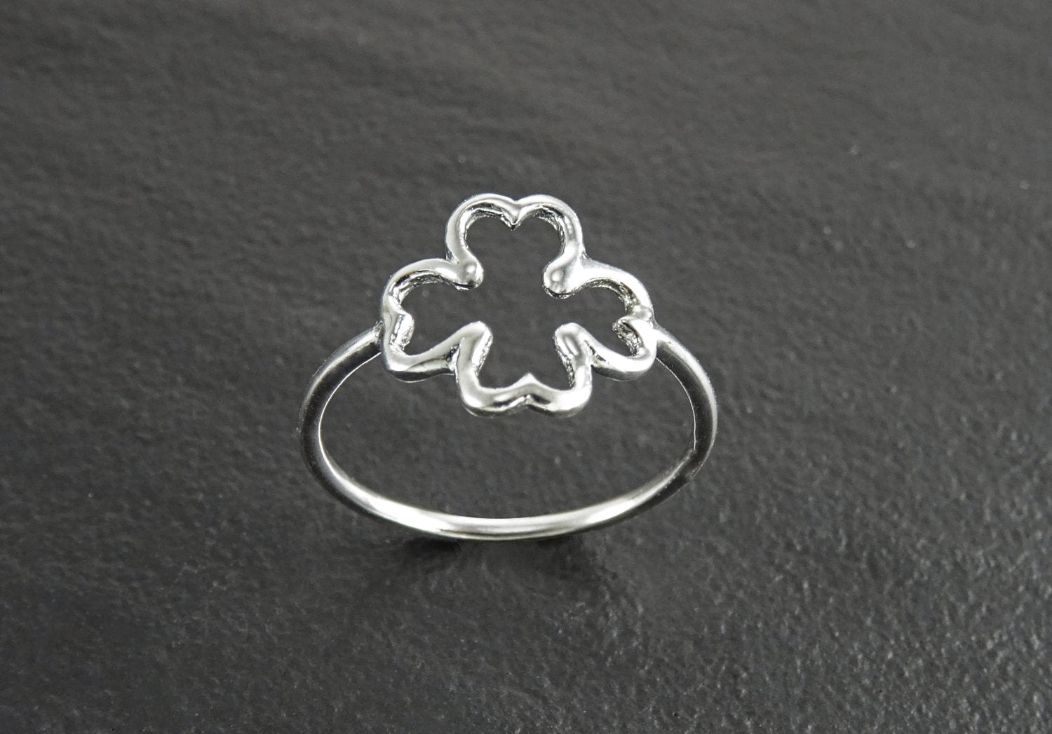 Clover Ring, Sterling Silver, Open Shamrock, Lucky Four Leaf, Trefoil Clover Leaf Ring brings good luck, Irish Saint Patrick's Day Gifts
